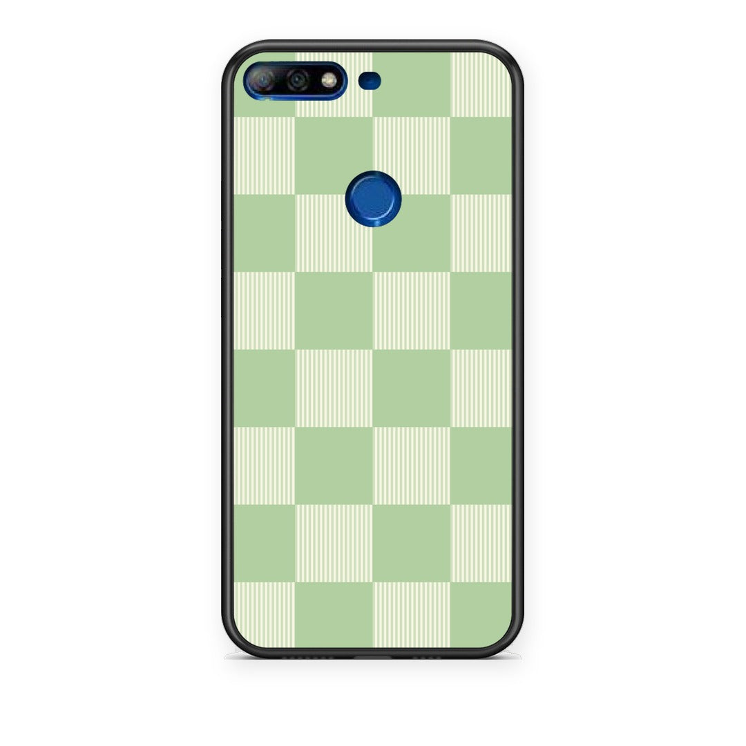 Θήκη Huawei Y7 2018 / Prime Y7 2018 / Honor 7C Sage and Cream Striped Checks από τη Smartfits με σχέδιο στο πίσω μέρος και μαύρο περίβλημα | Huawei Y7 2018 / Prime Y7 2018 / Honor 7C Sage and Cream Striped Checks case with colorful back and black bezels