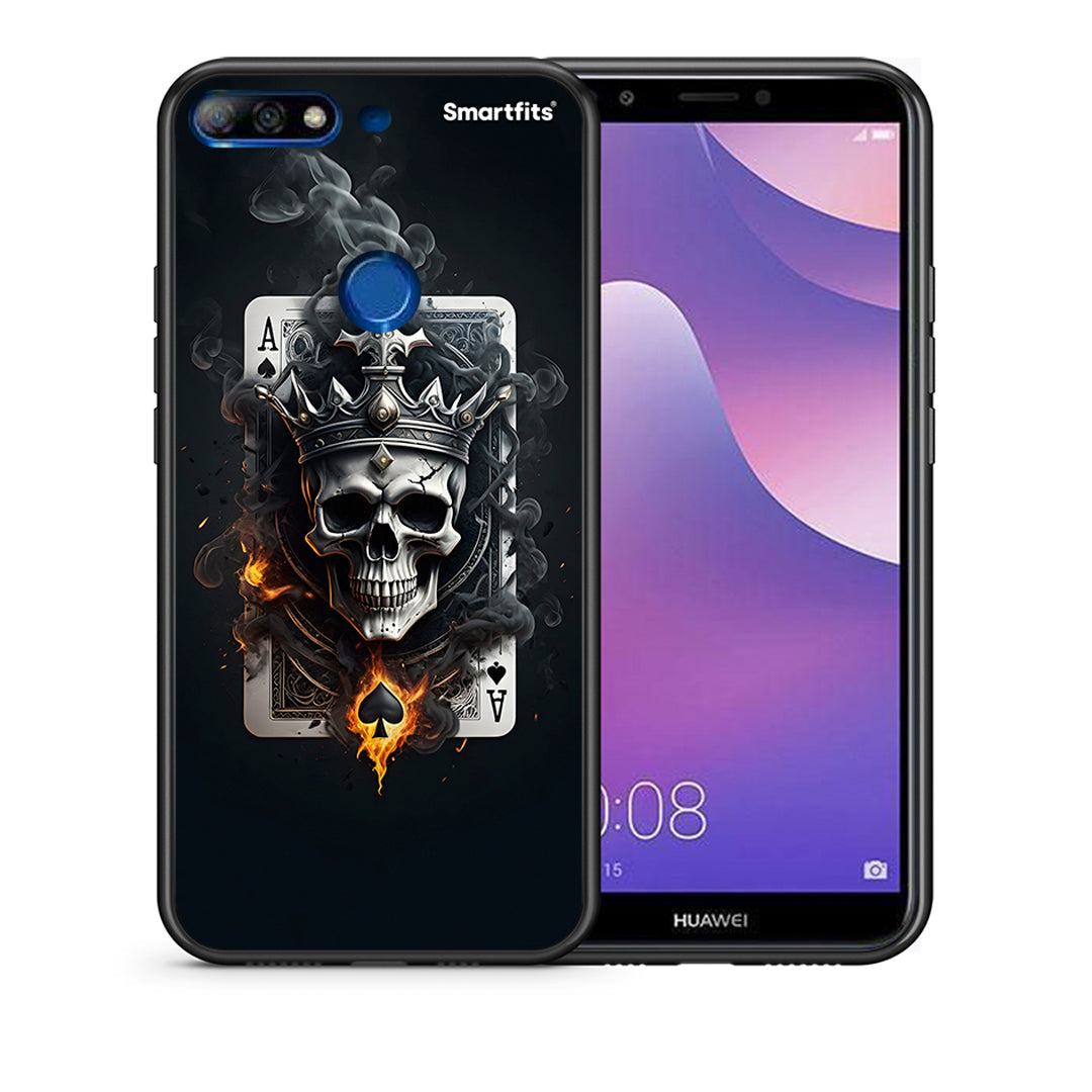 Θήκη Huawei Y7 2018 Skull King Ace από τη Smartfits με σχέδιο στο πίσω μέρος και μαύρο περίβλημα | Huawei Y7 2018 Skull King Ace case with colorful back and black bezels