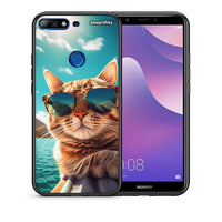 Thumbnail for Θήκη Huawei Y7 2018 Summer Cat από τη Smartfits με σχέδιο στο πίσω μέρος και μαύρο περίβλημα | Huawei Y7 2018 Summer Cat case with colorful back and black bezels