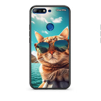 Thumbnail for Huawei Y7 2018 Summer Cat θήκη από τη Smartfits με σχέδιο στο πίσω μέρος και μαύρο περίβλημα | Smartphone case with colorful back and black bezels by Smartfits