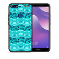 Thumbnail for Θήκη Huawei Y7 2018 Swimming Dolphins από τη Smartfits με σχέδιο στο πίσω μέρος και μαύρο περίβλημα | Huawei Y7 2018 Swimming Dolphins case with colorful back and black bezels