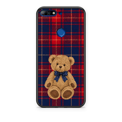 Θήκη Huawei Y7 2018 / Prime Y7 2018 / Honor 7C Teddy Bear on Red and Navy Tartan από τη Smartfits με σχέδιο στο πίσω μέρος και μαύρο περίβλημα | Huawei Y7 2018 / Prime Y7 2018 / Honor 7C Teddy Bear on Red and Navy Tartan case with colorful back and black bezels