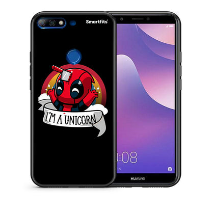 Θήκη Huawei Y7 2018 Unicorn Deadpool από τη Smartfits με σχέδιο στο πίσω μέρος και μαύρο περίβλημα | Huawei Y7 2018 Unicorn Deadpool case with colorful back and black bezels