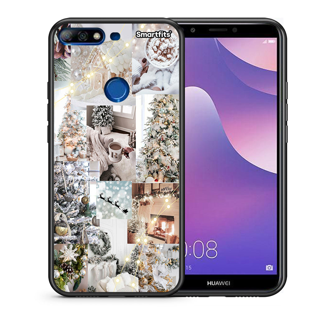 Θήκη Huawei Y7 2018 White Christmas από τη Smartfits με σχέδιο στο πίσω μέρος και μαύρο περίβλημα | Huawei Y7 2018 White Christmas case with colorful back and black bezels