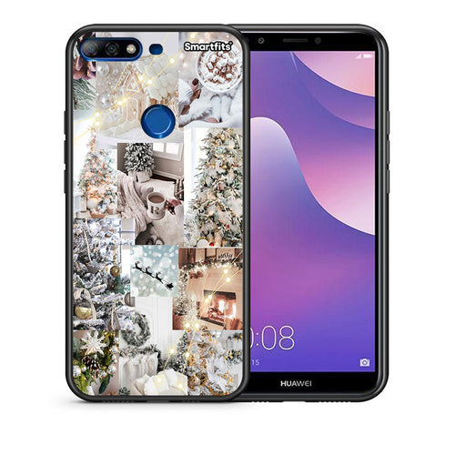 Θήκη Huawei Y7 2018 White Christmas από τη Smartfits με σχέδιο στο πίσω μέρος και μαύρο περίβλημα | Huawei Y7 2018 White Christmas case with colorful back and black bezels