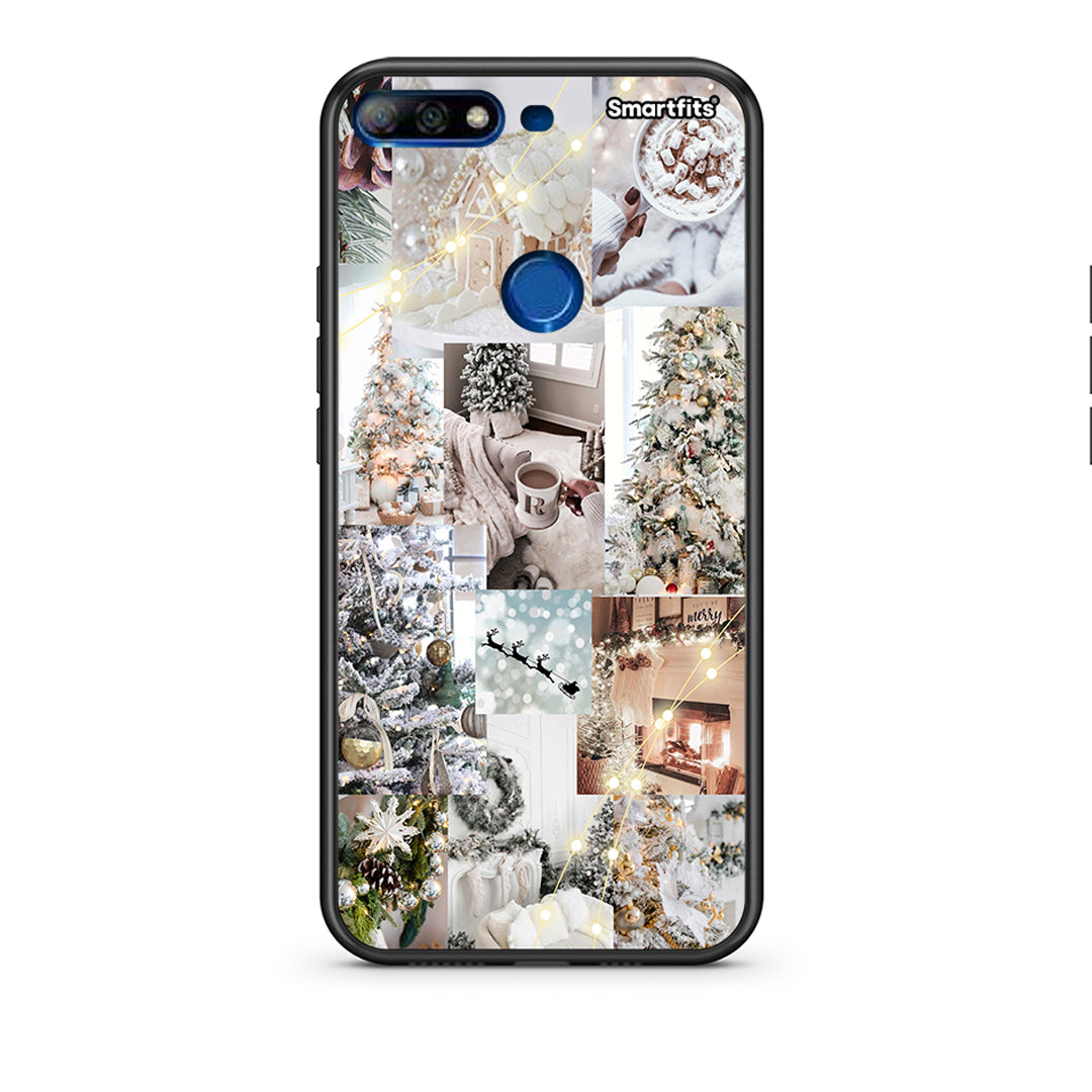 Huawei Y7 2018 White Christmas θήκη από τη Smartfits με σχέδιο στο πίσω μέρος και μαύρο περίβλημα | Smartphone case with colorful back and black bezels by Smartfits