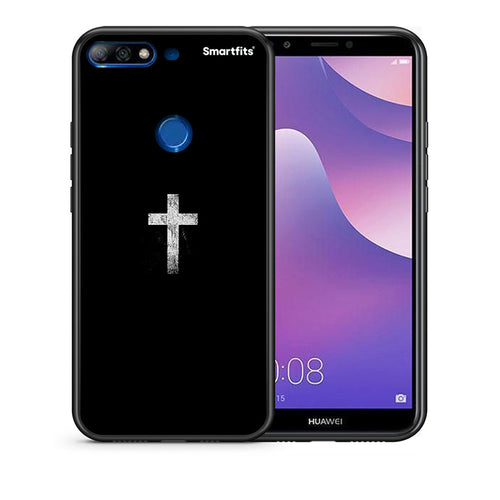Θήκη Huawei Y7 2018 White Cross από τη Smartfits με σχέδιο στο πίσω μέρος και μαύρο περίβλημα | Huawei Y7 2018 White Cross case with colorful back and black bezels
