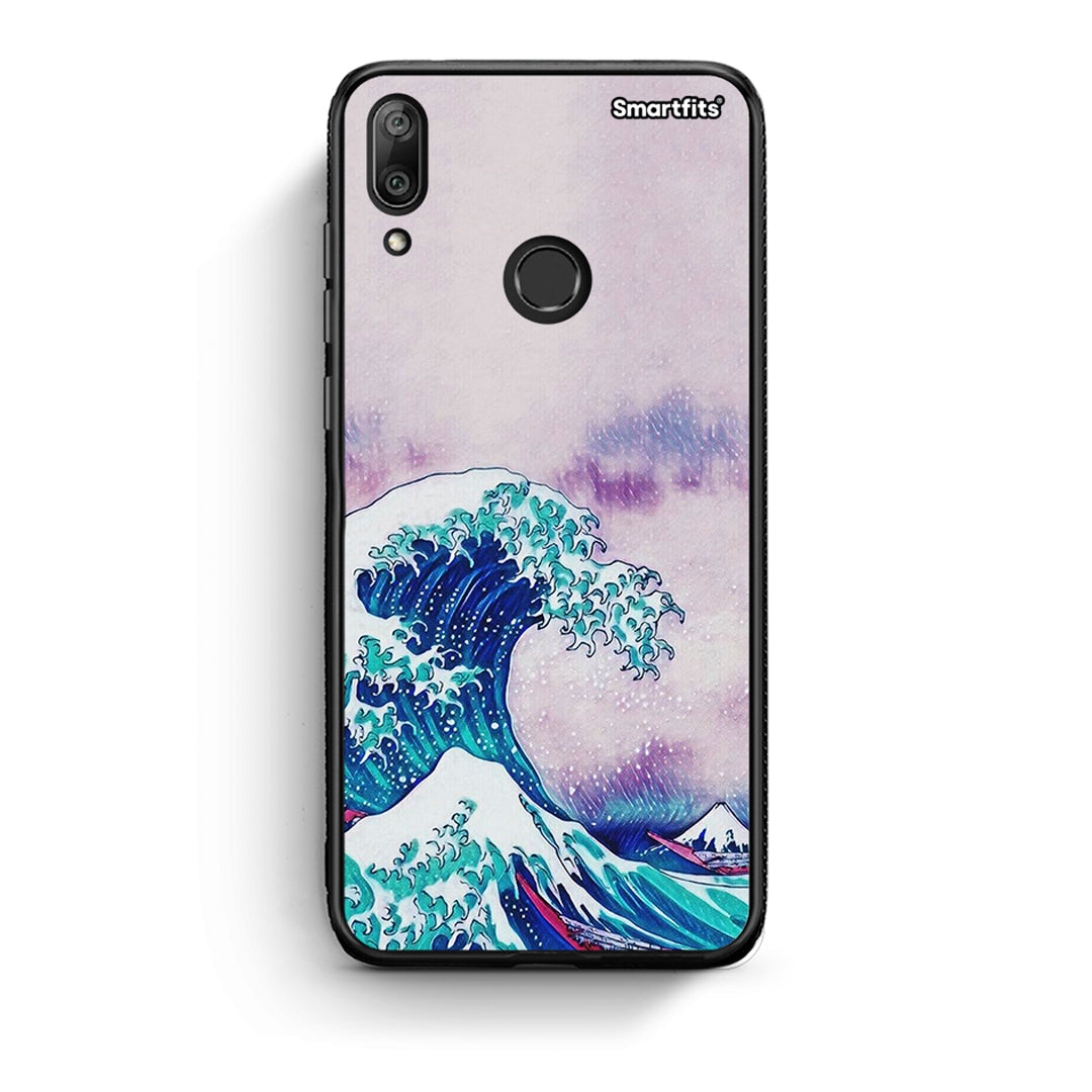 Huawei Y7 2019 Blue Waves θήκη από τη Smartfits με σχέδιο στο πίσω μέρος και μαύρο περίβλημα | Smartphone case with colorful back and black bezels by Smartfits