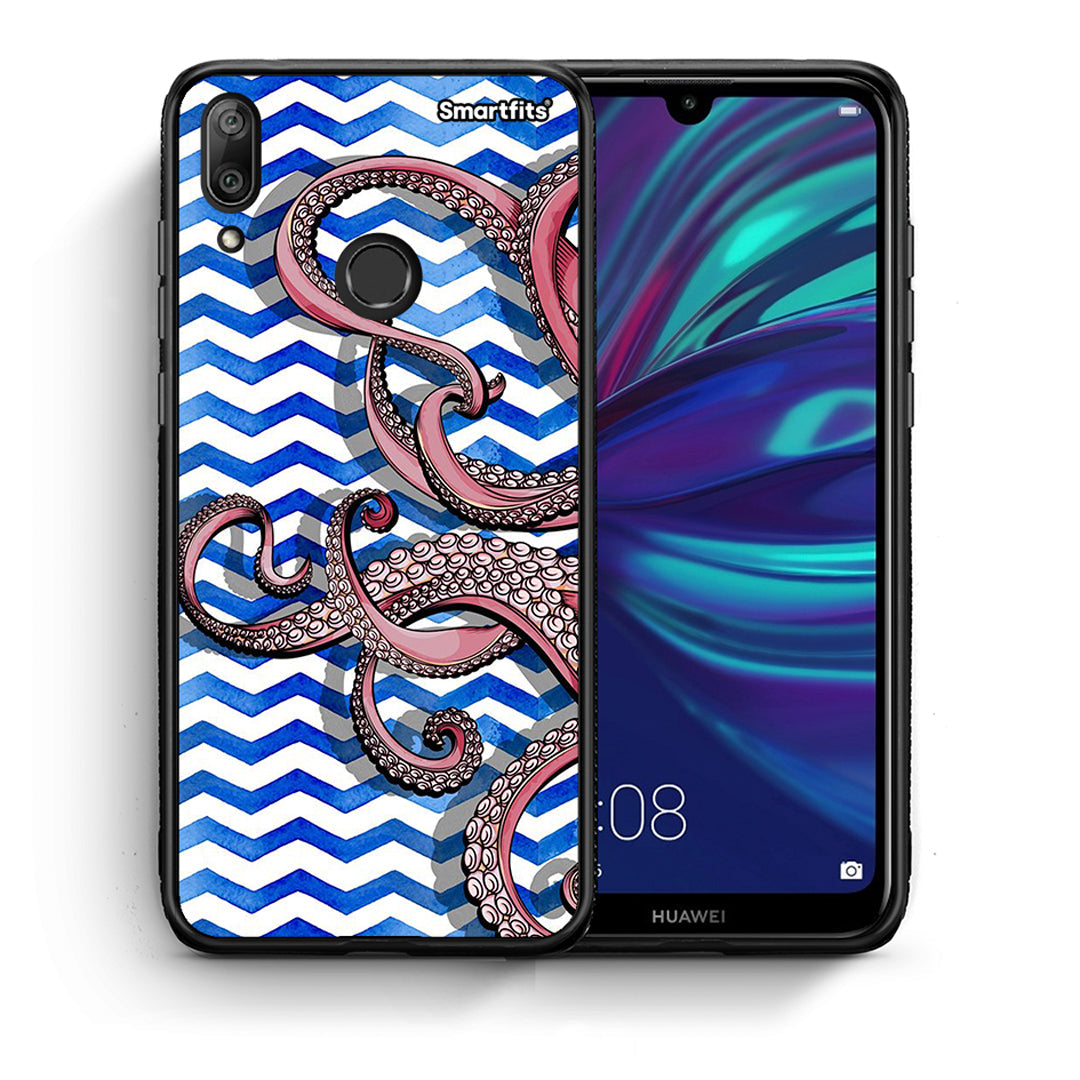 Θήκη Huawei Y7 2019 Chevron Devilfish από τη Smartfits με σχέδιο στο πίσω μέρος και μαύρο περίβλημα | Huawei Y7 2019 Chevron Devilfish case with colorful back and black bezels