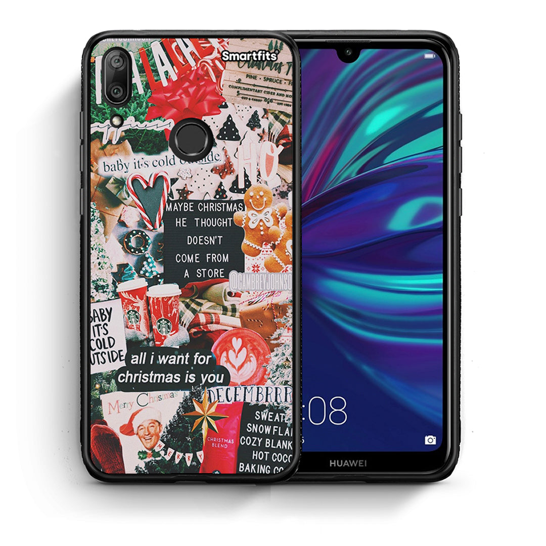 Θήκη Huawei Y7 2019 Christmas Happiness από τη Smartfits με σχέδιο στο πίσω μέρος και μαύρο περίβλημα | Huawei Y7 2019 Christmas Happiness case with colorful back and black bezels