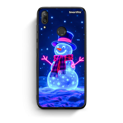 Huawei Y7 2019 Christmas Neon Snowman θήκη από τη Smartfits με σχέδιο στο πίσω μέρος και μαύρο περίβλημα | Smartphone case with colorful back and black bezels by Smartfits