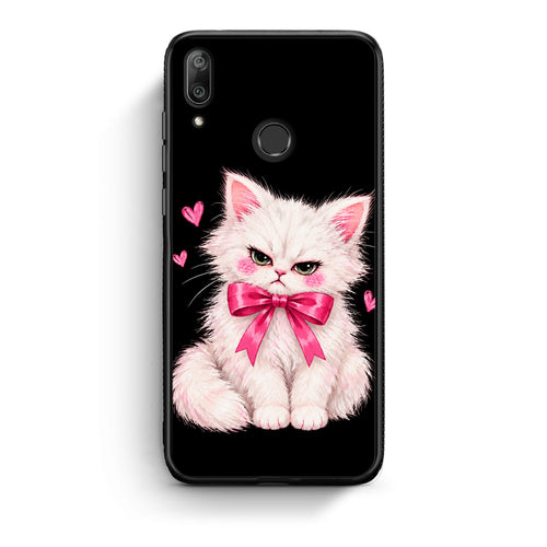 Θήκη Huawei Y7 2019 / Y7 Prime 2019 Grumpy Party Kitten on Black από τη Smartfits με σχέδιο στο πίσω μέρος και μαύρο περίβλημα | Huawei Y7 2019 / Y7 Prime 2019 Grumpy Party Kitten on Black case with colorful back and black bezels