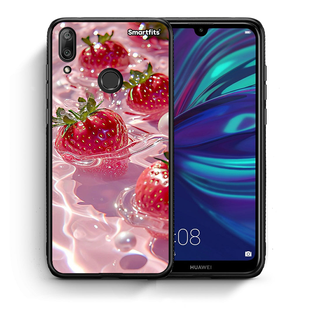 Θήκη Huawei Y7 2019 Juicy Strawberries από τη Smartfits με σχέδιο στο πίσω μέρος και μαύρο περίβλημα | Huawei Y7 2019 Juicy Strawberries case with colorful back and black bezels