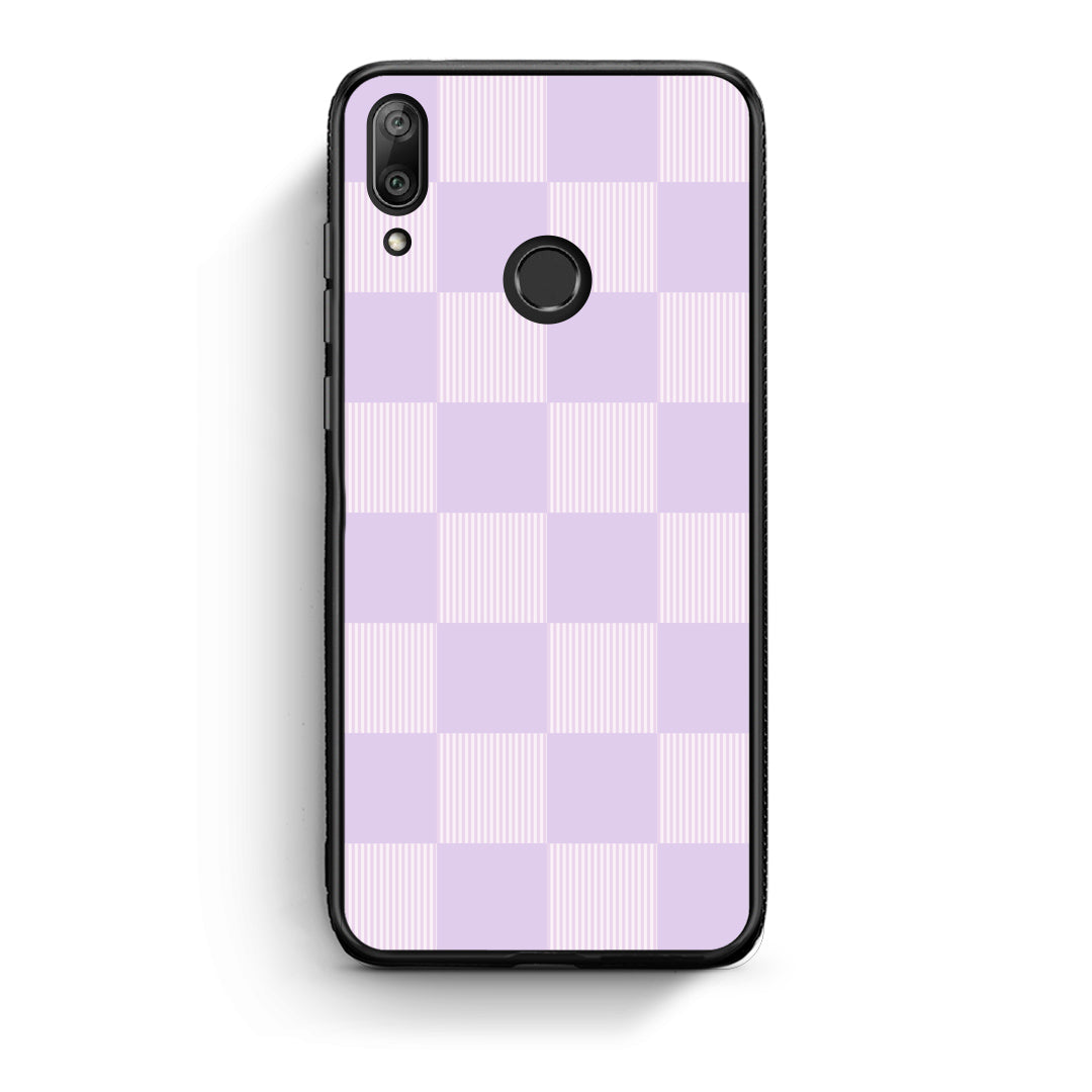 Θήκη Huawei Y7 2019 / Y7 Prime 2019 Lilac and Cream Striped Checks από τη Smartfits με σχέδιο στο πίσω μέρος και μαύρο περίβλημα | Huawei Y7 2019 / Y7 Prime 2019 Lilac and Cream Striped Checks case with colorful back and black bezels