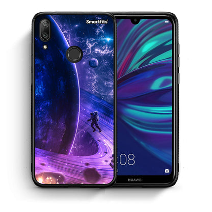 Θήκη Huawei Y7 2019 Lost Astronaut από τη Smartfits με σχέδιο στο πίσω μέρος και μαύρο περίβλημα | Huawei Y7 2019 Lost Astronaut case with colorful back and black bezels