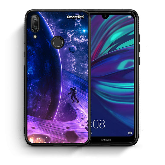 Θήκη Huawei Y7 2019 Lost Astronaut από τη Smartfits με σχέδιο στο πίσω μέρος και μαύρο περίβλημα | Huawei Y7 2019 Lost Astronaut case with colorful back and black bezels