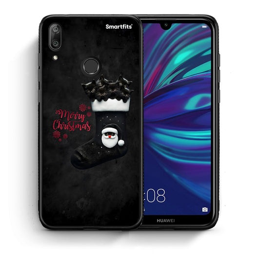 Θήκη Huawei Y7 2019 Merry Cat Christmas από τη Smartfits με σχέδιο στο πίσω μέρος και μαύρο περίβλημα | Huawei Y7 2019 Merry Cat Christmas case with colorful back and black bezels