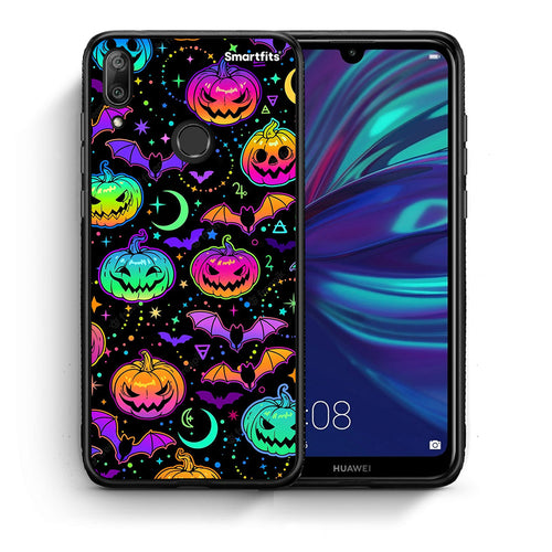 Θήκη Huawei Y7 2019 Neon Halloween από τη Smartfits με σχέδιο στο πίσω μέρος και μαύρο περίβλημα | Huawei Y7 2019 Neon Halloween case with colorful back and black bezels