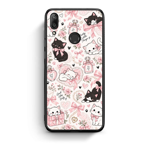 Θήκη Huawei Y7 2019 / Y7 Prime 2019 Pink Bows and Kittens Collage από τη Smartfits με σχέδιο στο πίσω μέρος και μαύρο περίβλημα | Huawei Y7 2019 / Y7 Prime 2019 Pink Bows and Kittens Collage case with colorful back and black bezels