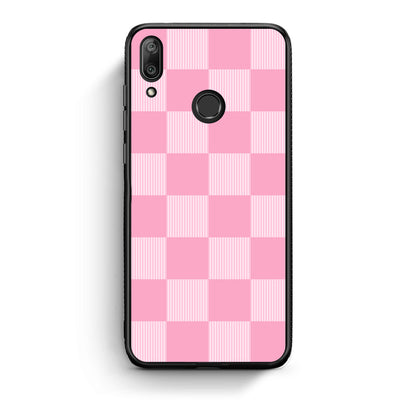 Θήκη Huawei Y7 2019 / Y7 Prime 2019 Pink and White Striped Checks από τη Smartfits με σχέδιο στο πίσω μέρος και μαύρο περίβλημα | Huawei Y7 2019 / Y7 Prime 2019 Pink and White Striped Checks case with colorful back and black bezels