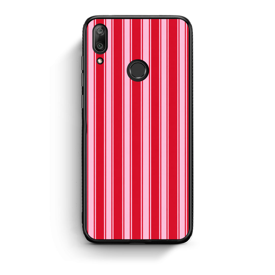 Θήκη Huawei Y7 2019 / Y7 Prime 2019 Red and Pink Vertical Pinstripes από τη Smartfits με σχέδιο στο πίσω μέρος και μαύρο περίβλημα | Huawei Y7 2019 / Y7 Prime 2019 Red and Pink Vertical Pinstripes case with colorful back and black bezels
