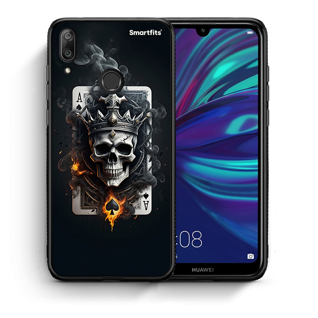 Θήκη Huawei Y7 2019 Skull King Ace από τη Smartfits με σχέδιο στο πίσω μέρος και μαύρο περίβλημα | Huawei Y7 2019 Skull King Ace case with colorful back and black bezels