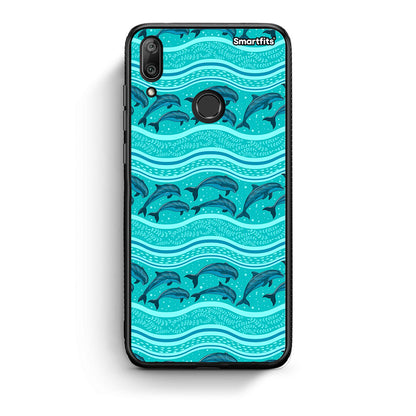 Huawei Y7 2019 Swimming Dolphins θήκη από τη Smartfits με σχέδιο στο πίσω μέρος και μαύρο περίβλημα | Smartphone case with colorful back and black bezels by Smartfits
