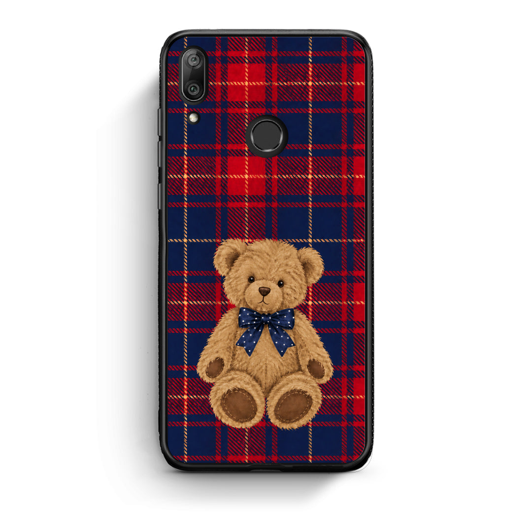 Θήκη Huawei Y7 2019 / Y7 Prime 2019 Teddy Bear on Red and Navy Tartan από τη Smartfits με σχέδιο στο πίσω μέρος και μαύρο περίβλημα | Huawei Y7 2019 / Y7 Prime 2019 Teddy Bear on Red and Navy Tartan case with colorful back and black bezels