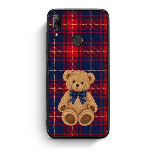 Θήκη Huawei Y7 2019 / Y7 Prime 2019 Teddy Bear on Red and Navy Tartan από τη Smartfits με σχέδιο στο πίσω μέρος και μαύρο περίβλημα | Huawei Y7 2019 / Y7 Prime 2019 Teddy Bear on Red and Navy Tartan case with colorful back and black bezels