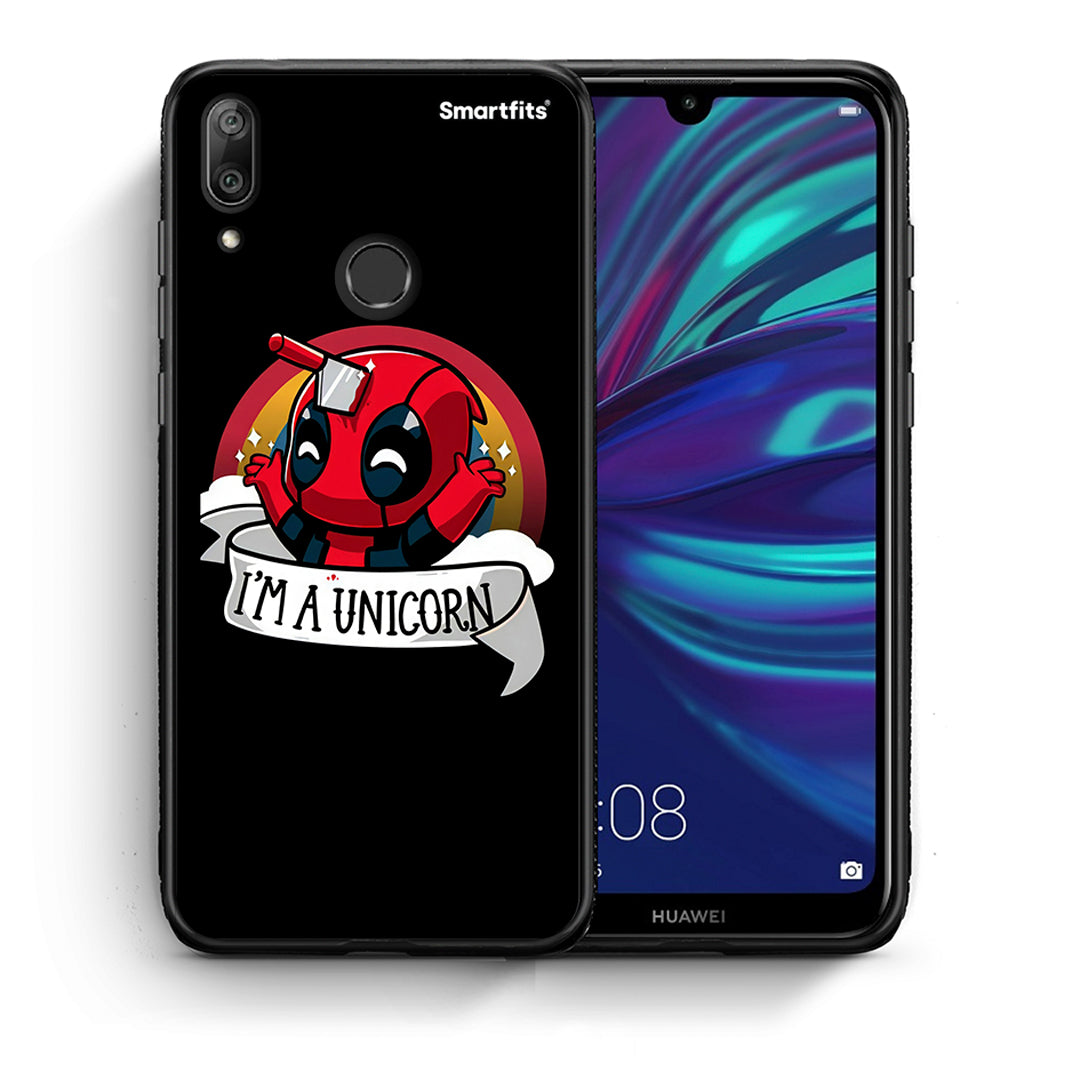 Θήκη Huawei Y7 2019 Unicorn Deadpool από τη Smartfits με σχέδιο στο πίσω μέρος και μαύρο περίβλημα | Huawei Y7 2019 Unicorn Deadpool case with colorful back and black bezels