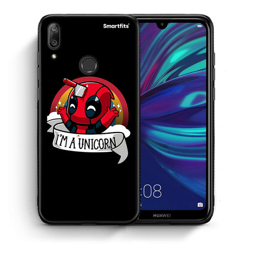 Θήκη Huawei Y7 2019 Unicorn Deadpool από τη Smartfits με σχέδιο στο πίσω μέρος και μαύρο περίβλημα | Huawei Y7 2019 Unicorn Deadpool case with colorful back and black bezels
