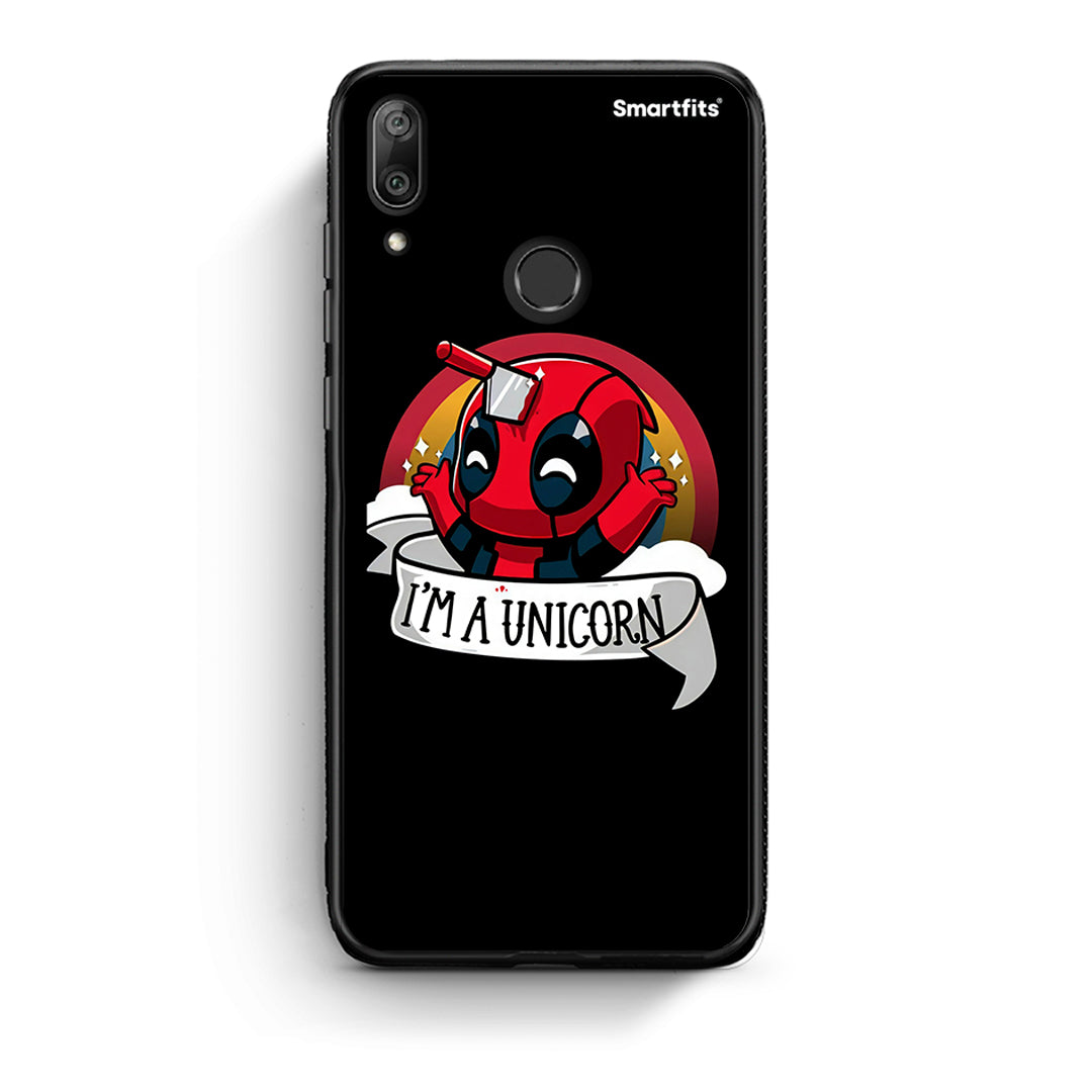 Huawei Y7 2019 Unicorn Deadpool θήκη από τη Smartfits με σχέδιο στο πίσω μέρος και μαύρο περίβλημα | Smartphone case with colorful back and black bezels by Smartfits