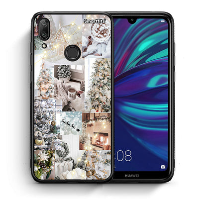 Θήκη Huawei Y7 2019 White Christmas από τη Smartfits με σχέδιο στο πίσω μέρος και μαύρο περίβλημα | Huawei Y7 2019 White Christmas case with colorful back and black bezels