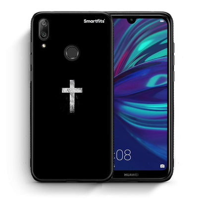 Θήκη Huawei Y7 2019 White Cross από τη Smartfits με σχέδιο στο πίσω μέρος και μαύρο περίβλημα | Huawei Y7 2019 White Cross case with colorful back and black bezels