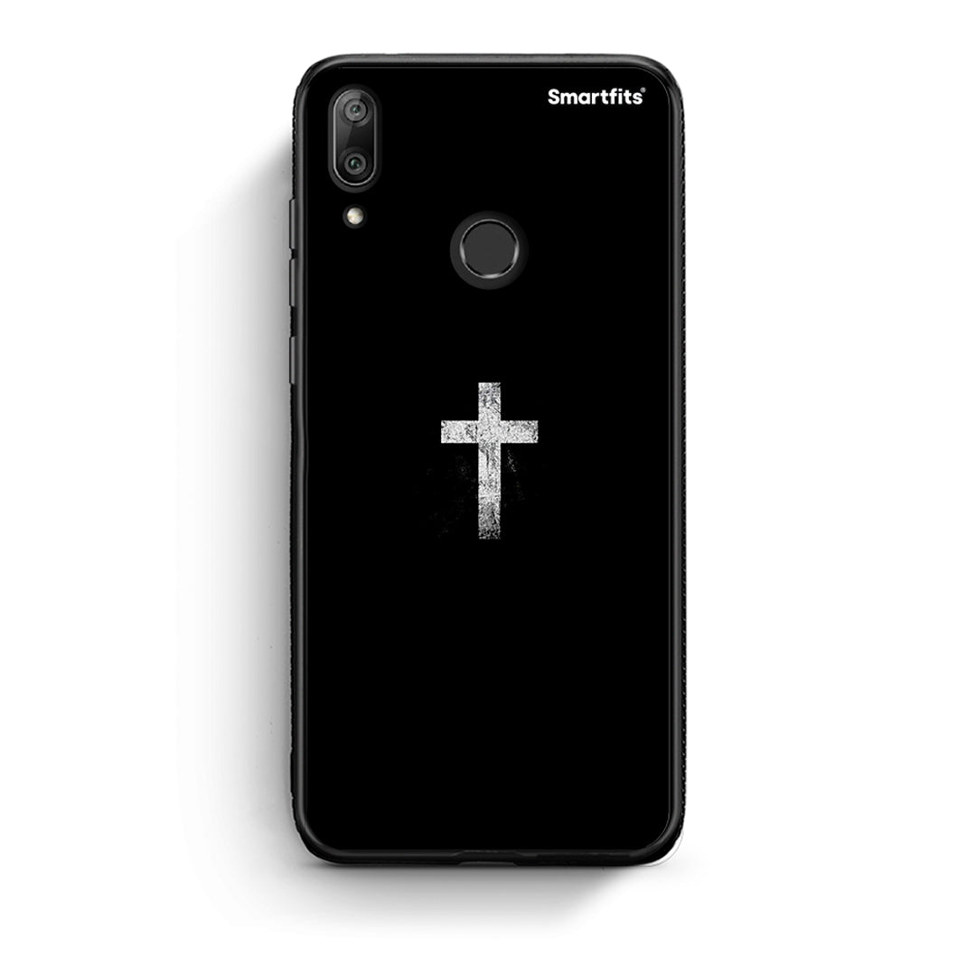 Huawei Y7 2019 White Cross θήκη από τη Smartfits με σχέδιο στο πίσω μέρος και μαύρο περίβλημα | Smartphone case with colorful back and black bezels by Smartfits