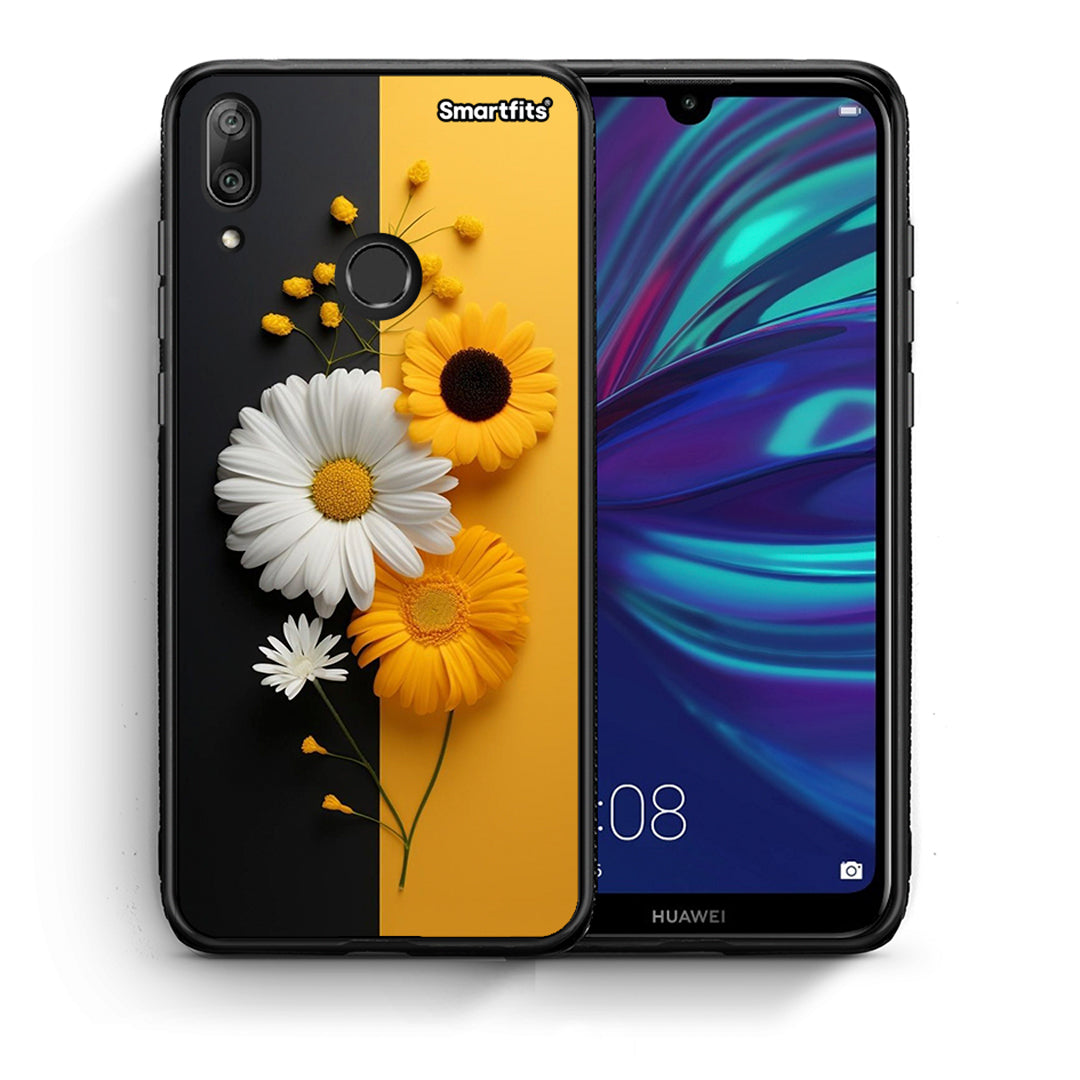 Θήκη Huawei Y7 2019 Yellow Daisies από τη Smartfits με σχέδιο στο πίσω μέρος και μαύρο περίβλημα | Huawei Y7 2019 Yellow Daisies case with colorful back and black bezels