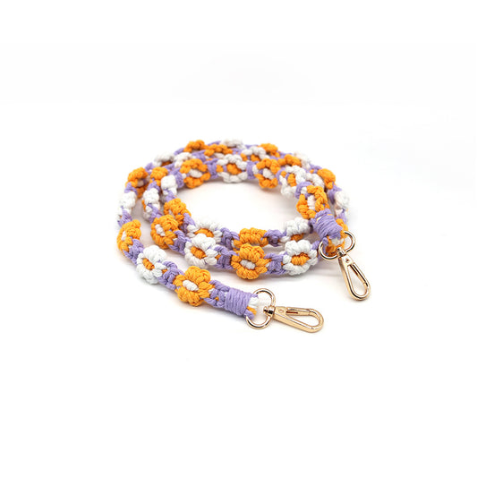 Macramé Floral Phone Strap Long Version Με 2 Γαντζάκια - Λιλά / Πορτοκαλί