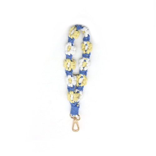 Macramé Floral Phone Strap Short Version - Γαλάζιο / Κίτρινο