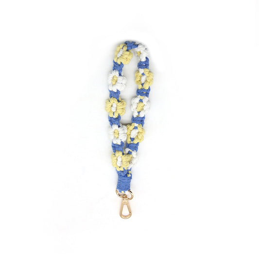 Macramé Floral Phone Strap Short Version - Γαλάζιο / Κίτρινο