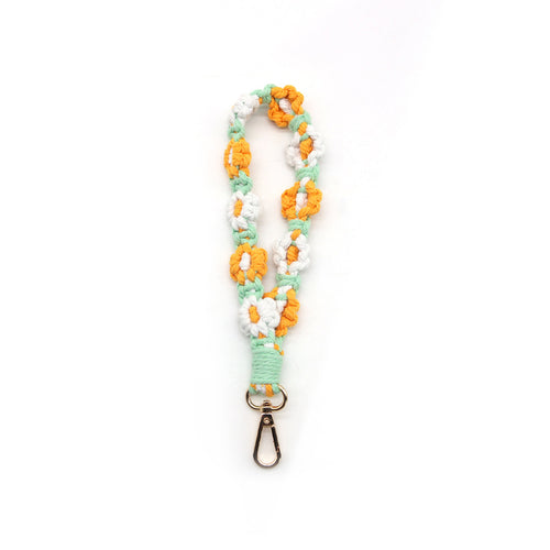 Macramé Floral Phone Strap Short Version - Πράσινο / Πορτοκαλί