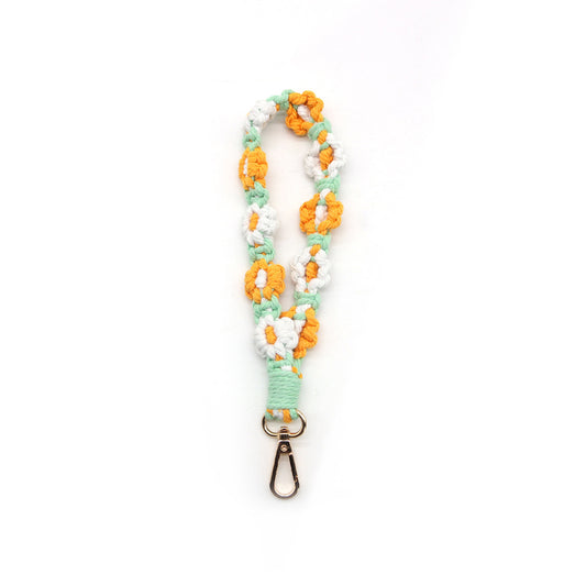 Macramé Floral Phone Strap Short Version - Πράσινο / Πορτοκαλί