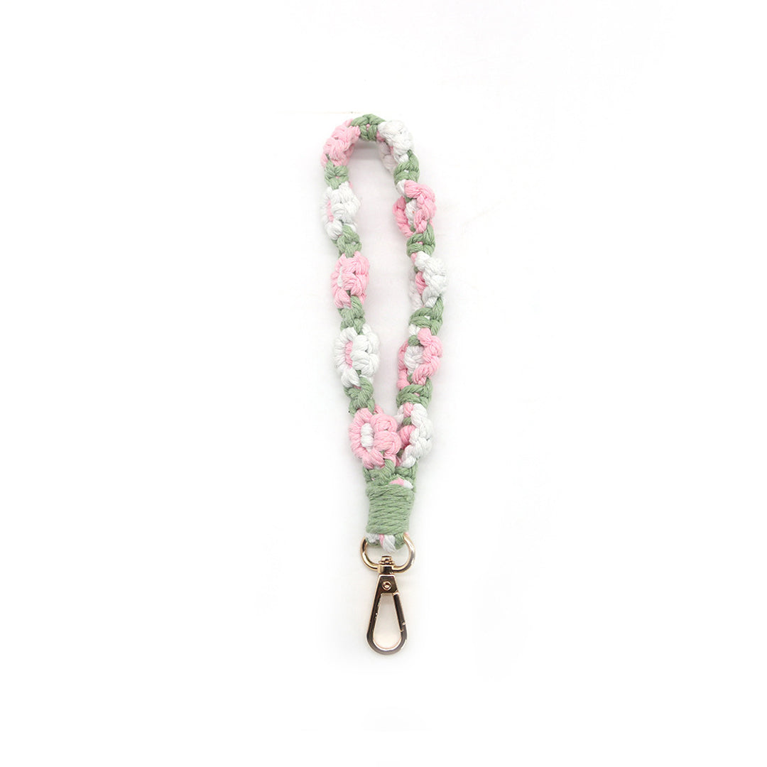 Macramé Floral Phone Strap Short Version - Πράσινο / Ροζ