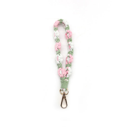 Macramé Floral Phone Strap Short Version - Πράσινο / Ροζ