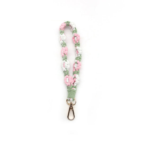 Macramé Floral Phone Strap Short Version - Πράσινο / Ροζ