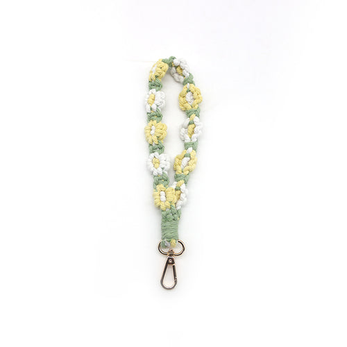 Macramé Floral Phone Strap Short Version - Πράσινο /  Κίτρινο