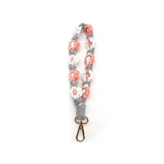 Macramé Floral Phone Strap Short Version - Γκρι / Ροζ
