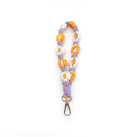 Macramé Floral Phone Strap Short Version - Λιλά / Πορτοκαλί