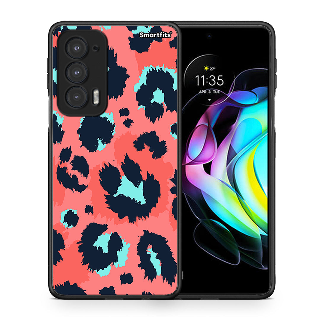 Θήκη Motorola Edge 20 5G Pink Leopard Animal από τη Smartfits με σχέδιο στο πίσω μέρος και μαύρο περίβλημα | Motorola Edge 20 5G Pink Leopard Animal case with colorful back and black bezels