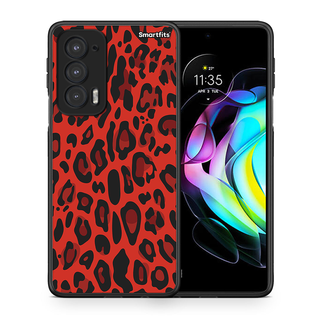 Θήκη Motorola Edge 20 5G Red Leopard Animal από τη Smartfits με σχέδιο στο πίσω μέρος και μαύρο περίβλημα | Motorola Edge 20 5G Red Leopard Animal case with colorful back and black bezels