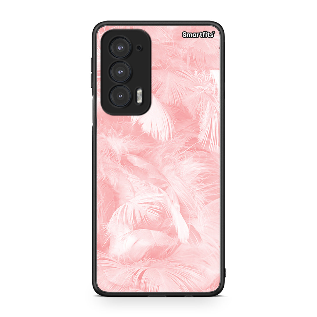 33 - Motorola Edge 20 5G Pink Feather Boho case, cover, bumper